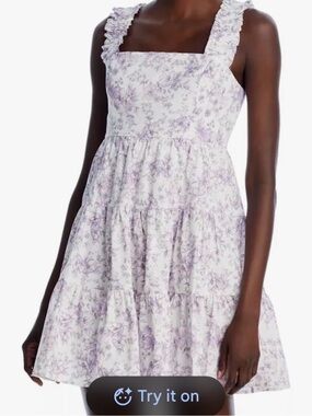 Aqua Lavender Floral Ruffle-Strap Tiered Babydoll Mini Dress Cotton Summer